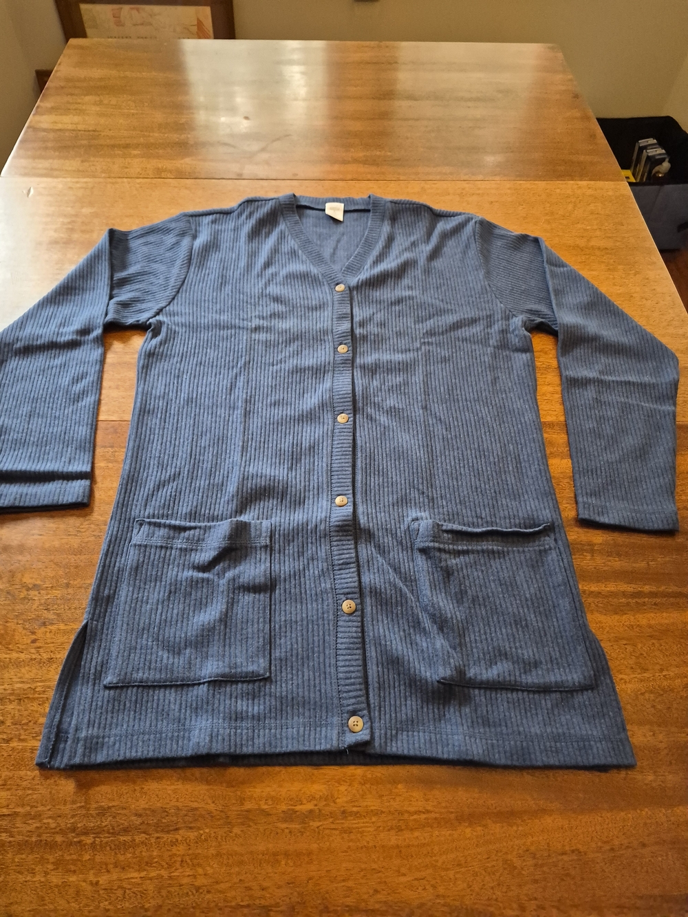 Lands' End Women's 100% Cotton Ribbed Crewneck‎ Sweater in Denim Blue Size S 6-8
